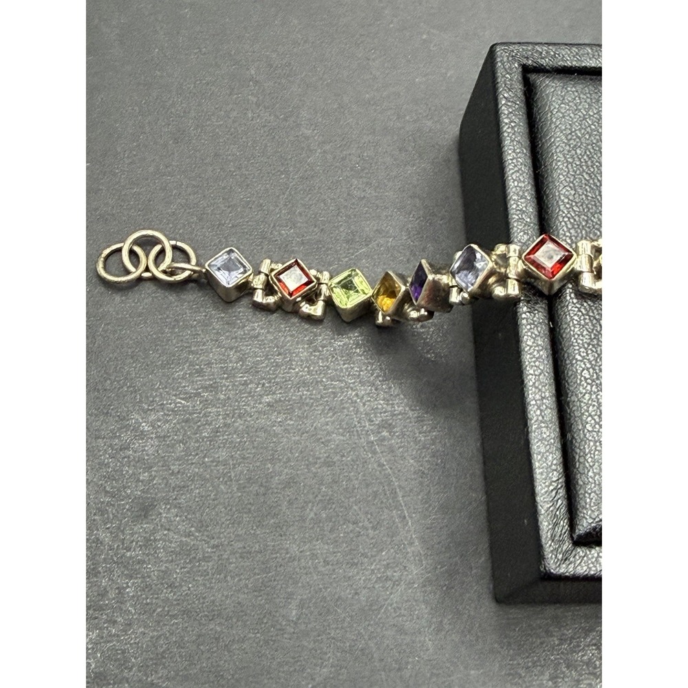 Vintage 7" Sterling Silver Multi Gemstone Bracelet Amethyst Garnet 16 Grams J28 - Picture 2 of 15